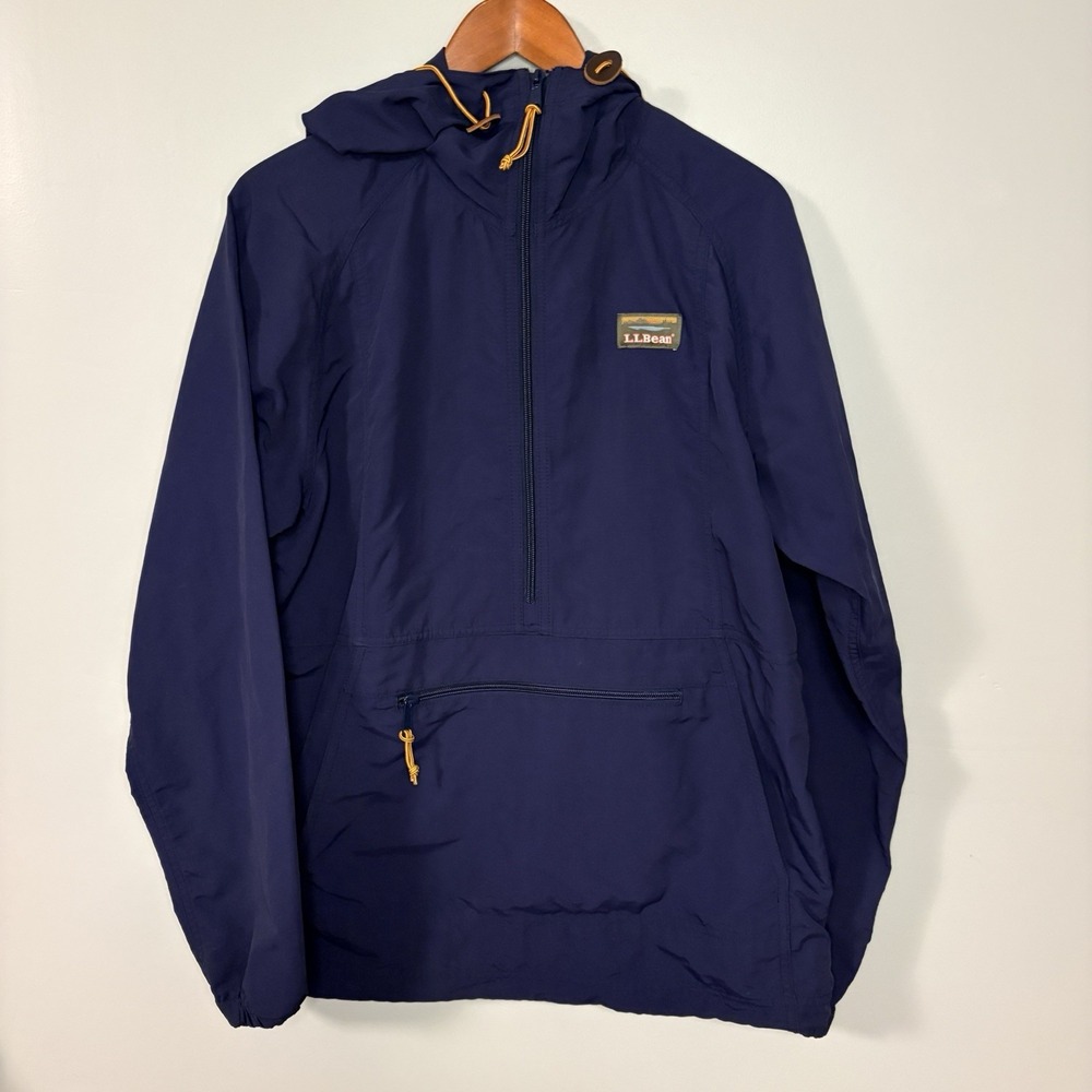 LL Bean Mountain Classic Anorak Navy Blue Nylon Windbreaker Jacket Men Small
